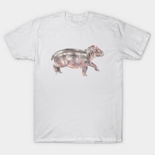 Watercolor Baby Tiptoeing Hippo T-Shirt